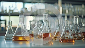 Chemical medicine laboratory set of volumetric glassware bottles for researh