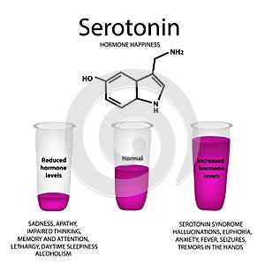 Chemical molecular formula of the hormone serotonin. The hormone