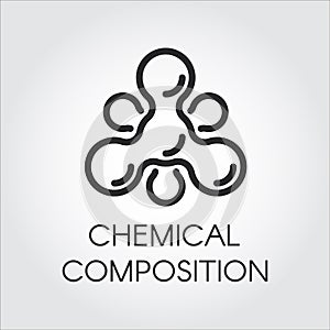 Chemical molecular icon in linear style. Atom structure contour logo. Black simplicity vector pictogram. Web label