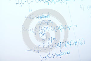 Chemical molecule structure on white boar