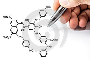 Chemical net with hand sign on hexagon shape on white