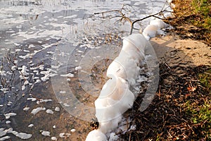 Chemical origin on the surface polluted foam dirty water pollution junk beach