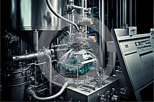 Chemical and pharmaceutical industry production, factory inside