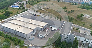 Chemical plant air views. Flight around a chemical plant. Exterior of a large chemical plant