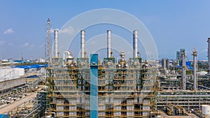 Chemical plant, chemical factory, Industrial plant with blue sky, Aerial view