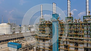 Chemical plant, chemical factory, Industrial plant with blue sky, Aerial view