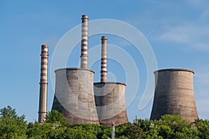 Chemical plant chimneys and cooling towers