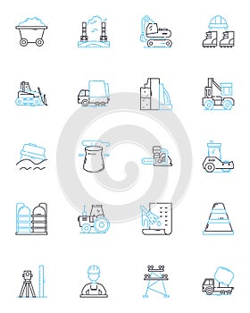 Chemical Plant linear icons set. Reactors, Piping, Distillation, Chemicals, Production, Catalysts, Refinery line vector