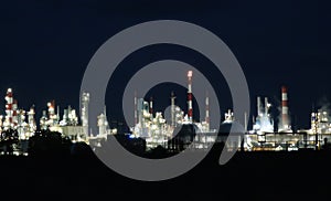 Chemical plant at night, butachemic factory france, fire and light