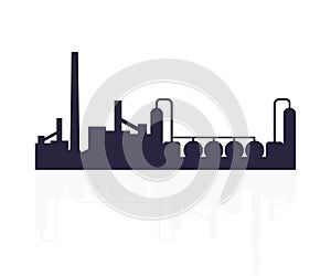 Chemical plant, Petrochemical industry silhouette logo design. Oil refinery plant form industry petroleum zone.