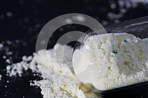 Powder from the chemistry kit with macro lens photographed in studio