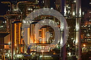Chemical production facility at night