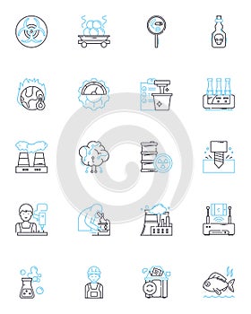 Chemical production linear icons set. Synthesis, Polymerization, Oxidation, Reduction, Distillation, Fermentation
