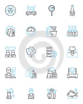 Chemical production linear icons set. Synthesis, Polymerization, Oxidation, Reduction, Distillation, Fermentation