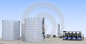 Chemical production, waste processing plant, exterior visualization, 3D illustration
