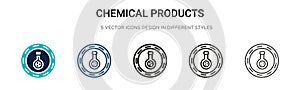 Chemical products icon in filled, thin line, outline and stroke style. Vector illustration of two colored and black chemical