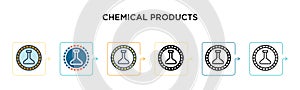 Chemical products vector icon in 6 different modern styles. Black, two colored chemical products icons designed in filled, outline