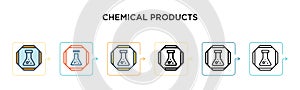 Chemical products vector icon in 6 different modern styles. Black, two colored chemical products icons designed in filled, outline