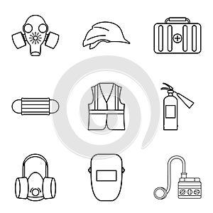 Chemical protection icons set, outline style