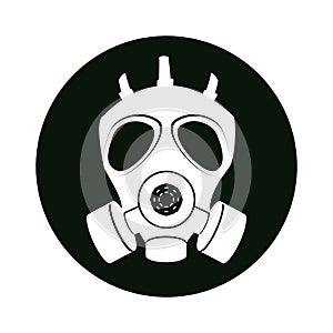 Chemical protection mask icon. White on black. Safety, respirator against dust, toxic substances and viruses