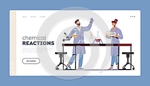 Chemical Reactions Landing Page Template. Chemists Invent Medicine or Vaccine. Scientists Conduct Research or Experiment