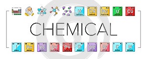 chemical science chemistry icons set vector