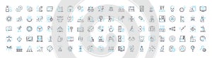 Chemical science vector line icons set. Chemistry, molecules, reactants, compounds, elements, atoms, formulas photo