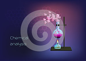Chemical scientific background template with burner and beaker with solid phase, heating liquid and gas vapor.