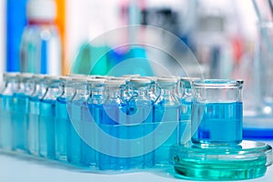 Chemical scientific laboratory blue glass bottles