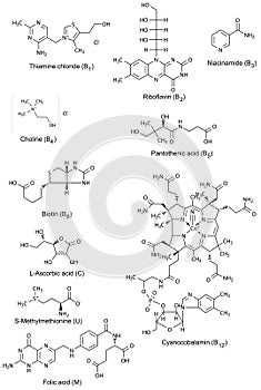 Chemical structures of watersoluble vitamins photo