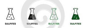 Chemical Sulfate in Product Line and Silhouette Icon Set. Chemistry Preservative Green and Black Pictogram. Synthetic