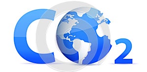 Chemical symbol CO2 for carbon dioxide in blue