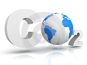 Chemical symbol CO2 for carbon dioxide with globe photo