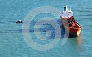 Chemical tanker ship seen from the above