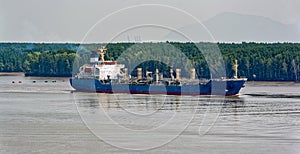 Chemical Tanker vessel sails upstream the Song Long River.