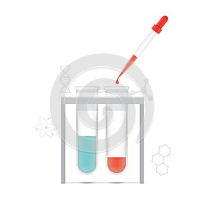 Chemical test tube with dropper on white background vector. Educ