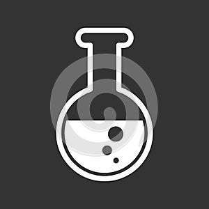 Chemical test tube pictogram icon. Chemical lab equipment isolated on black background. Experiment flasks for science experiment.
