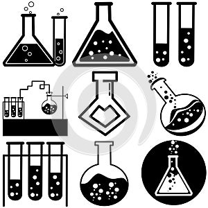 Chemical test tube pictogram icon. Laboratory glassware or beaker equipment. Experiment flasks. Trendy modern vector symbol. Simpl