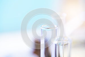 Chemical test tubes close up in a chemical laboratory