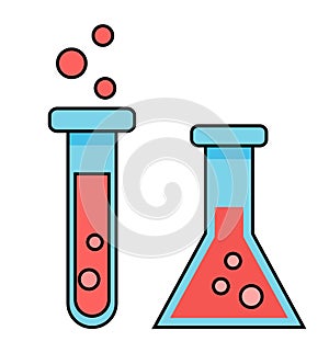 Chemical tubes icons set. Test tube and laboratory glass flat design isolated on white background
