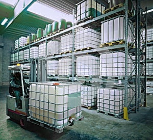 Chemical warehouse with a forklift