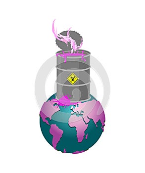 Chemical waste Barrel and earth. Pollution of planet. Nuclear wa