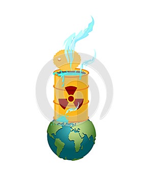 Chemical waste Barrel and earth. Pollution of planet. Nuclear wa