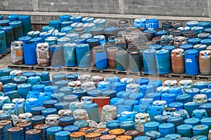 Chemical waste dump with a lot of barrels