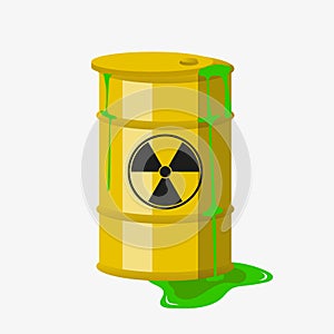 Chemical waste yellow barrel. Toxic refuse keg. Vector.