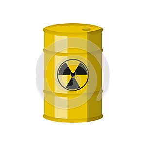 Chemical waste yellow barrel. Toxic refuse keg. Vector.