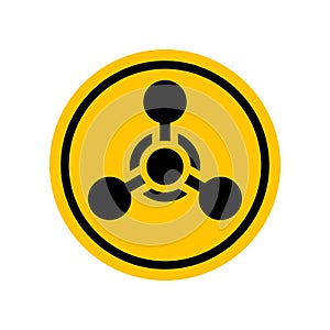 Chemical weapon sign. Black danger icon on yellow round symbol. Vector illustration of chemical hazard. Hazard symbol