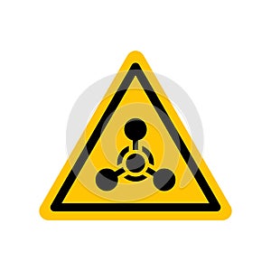 Chemical weapon sign. Black danger icon on yellow triangle symbol. Vector illustration of chemical hazard