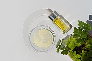 Chemicals for beauty care on the table Top View