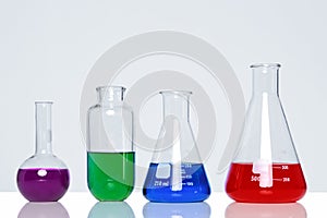 Chemicals in glass flasks